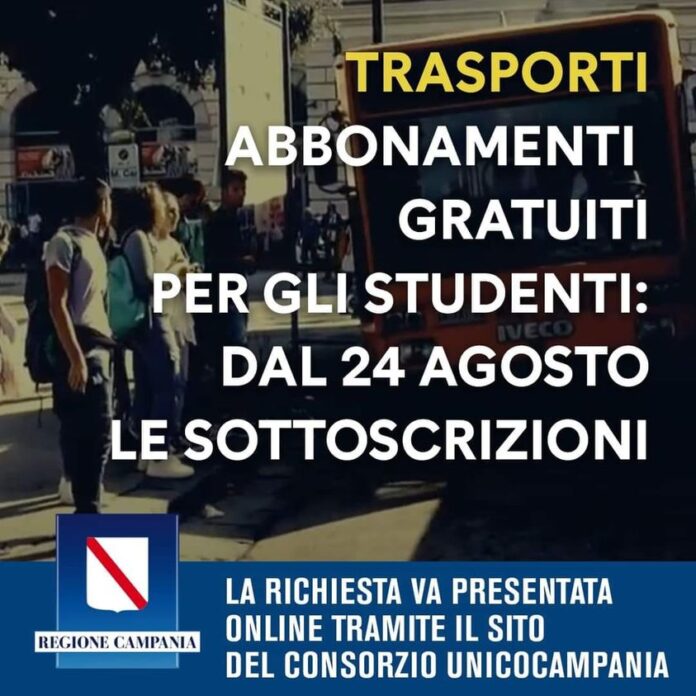 Trasporti Campania: abbonamenti gratuiti per gli studenti da domani (24 agosto). Parte la sottoscrizione online
