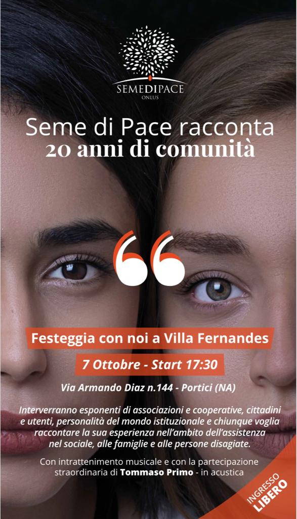 Seme di Pace racconta 20 anni di comunità: Venerdì 7 ottobre la festa a Villa Fernandes.