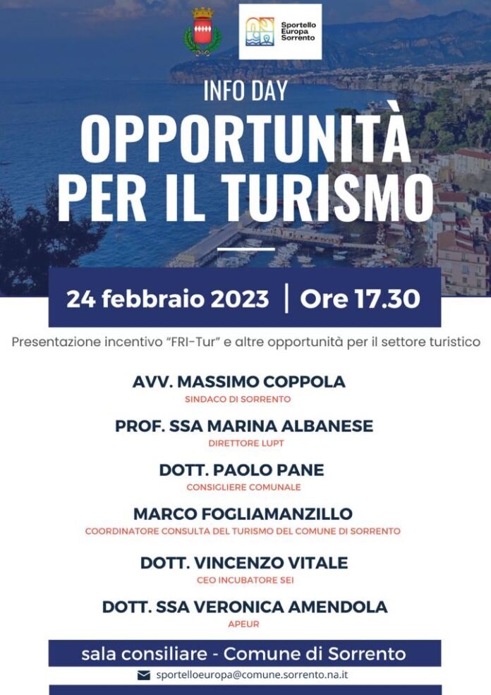 Sorrento. Info day, una giornata dedicata alle opportunità per il turismo