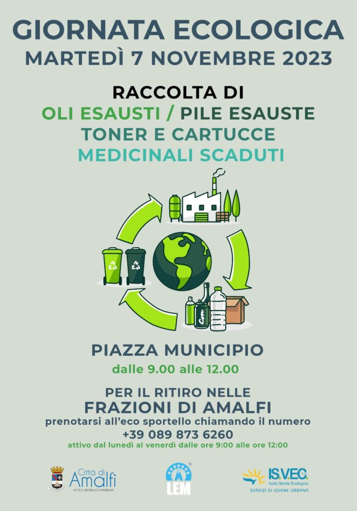 Amalfi: Giornata Ecologica, raccolta di oli e pile esauste, toner, cartucce e medicinali scaduti