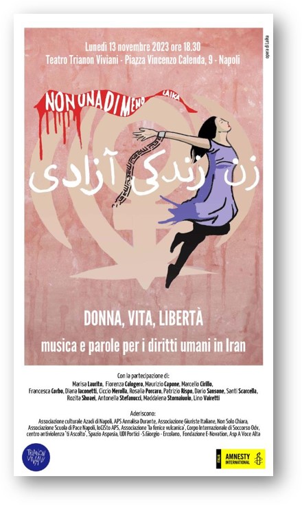 “Donna, Vita, Libertà”: al teatro Trianon di Napoli, «musica e parole per i diritti umani in Iran»