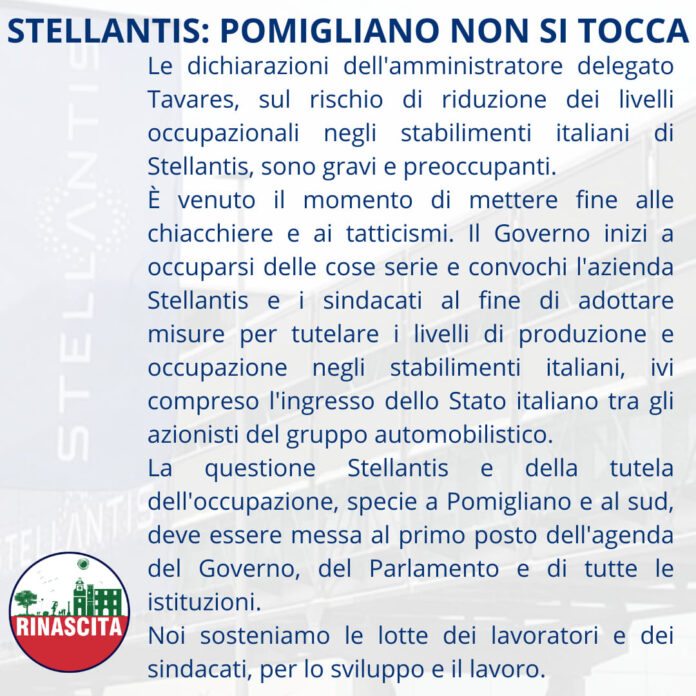 Rinascita: «Pomigliano non si tocca: lo Stato Italiano entri in Stellantis»
